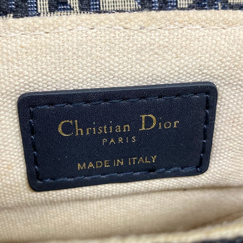 Christian Dior DIOR/ChristianDior Saddle Bag Handbag Navy Cream Jacquard Leather - Picture 8 of 15